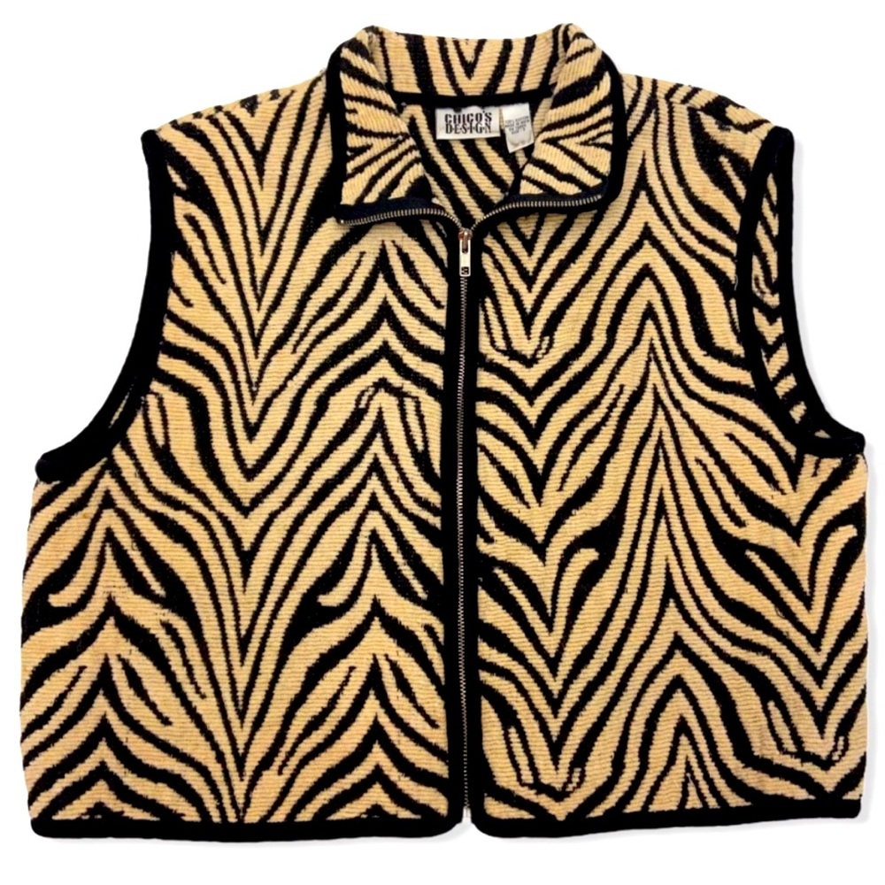Chico’s Design Textured Zebra Print Zip Up Vest
